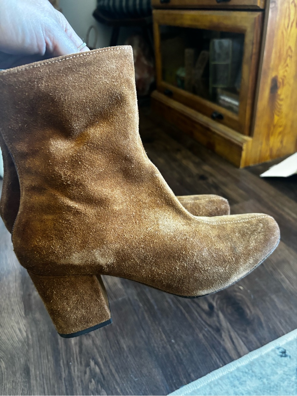 Free People Cecile suede block heel ankle boots.